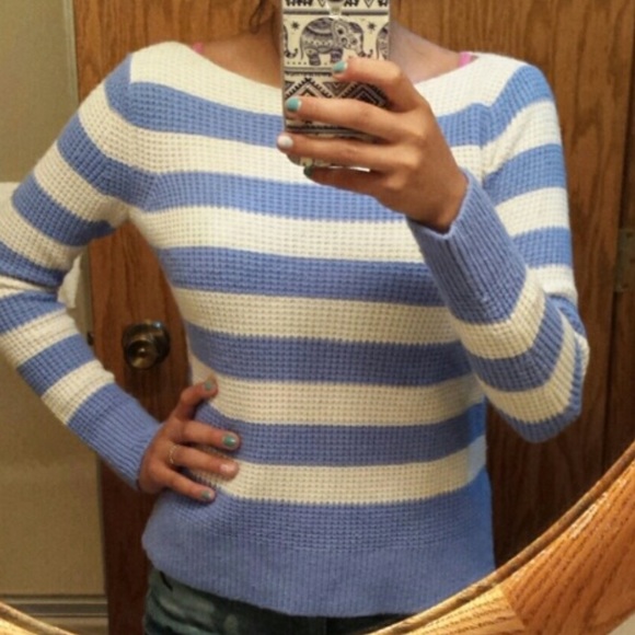 GAP White and Blue Boatneck Striped Sweater Size M - Picture 2 of 5